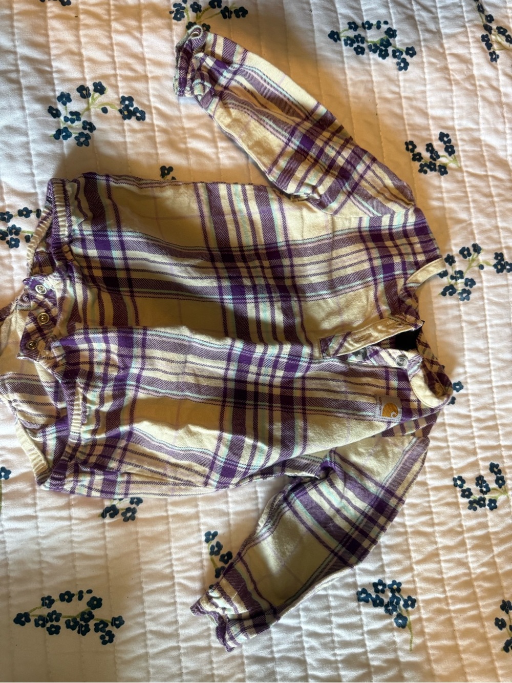 Carhartt Purple and Cream Plaid Baby Button-Up Romper